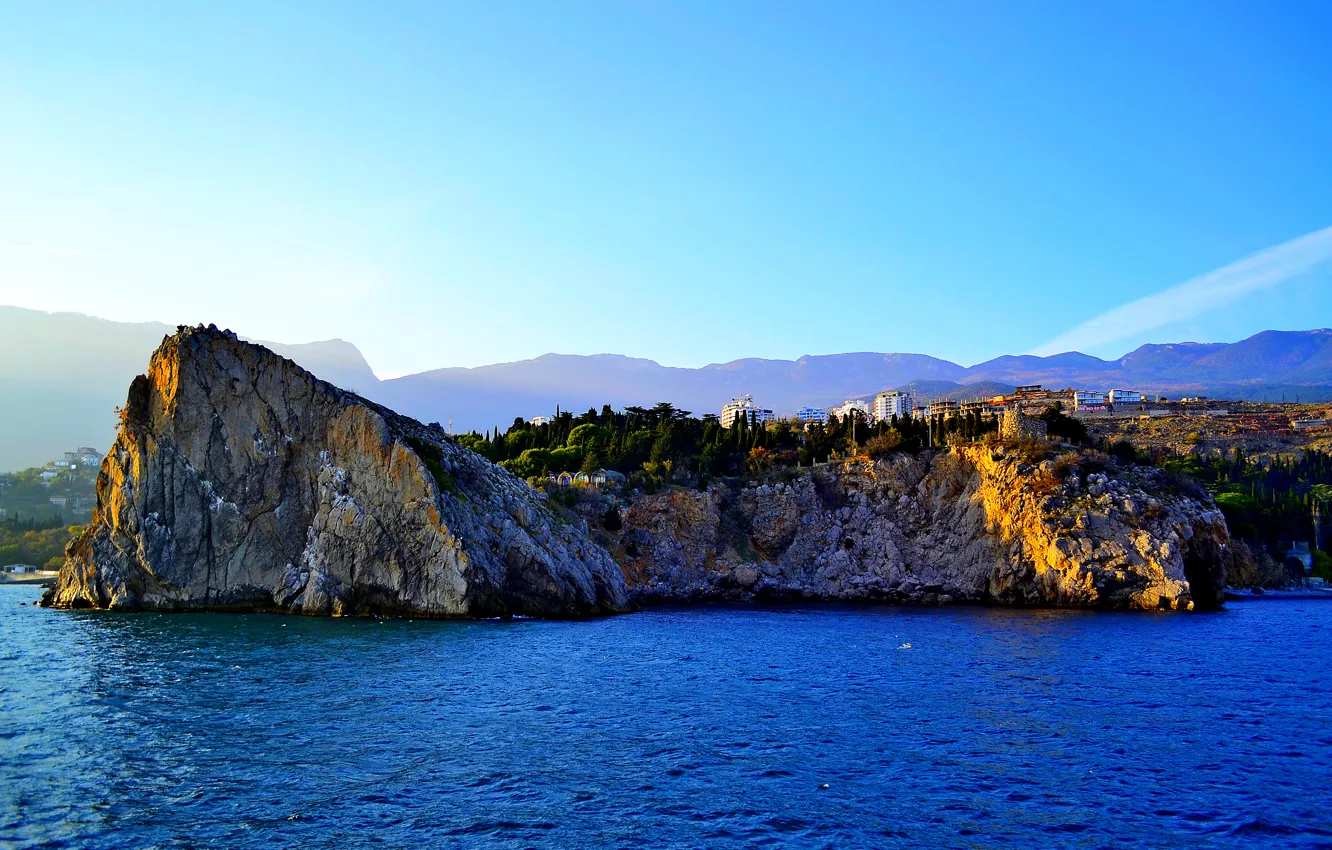 Photo wallpaper sea, autumn, the sky, sunset, stones, Yalta, Gurzuf