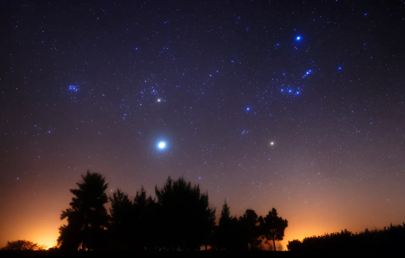 Photo wallpaper Jupiter, Argentina, Orion, The Pleiades, Southern hemisphere, Rigel, Aldebaran, Betelgeuse