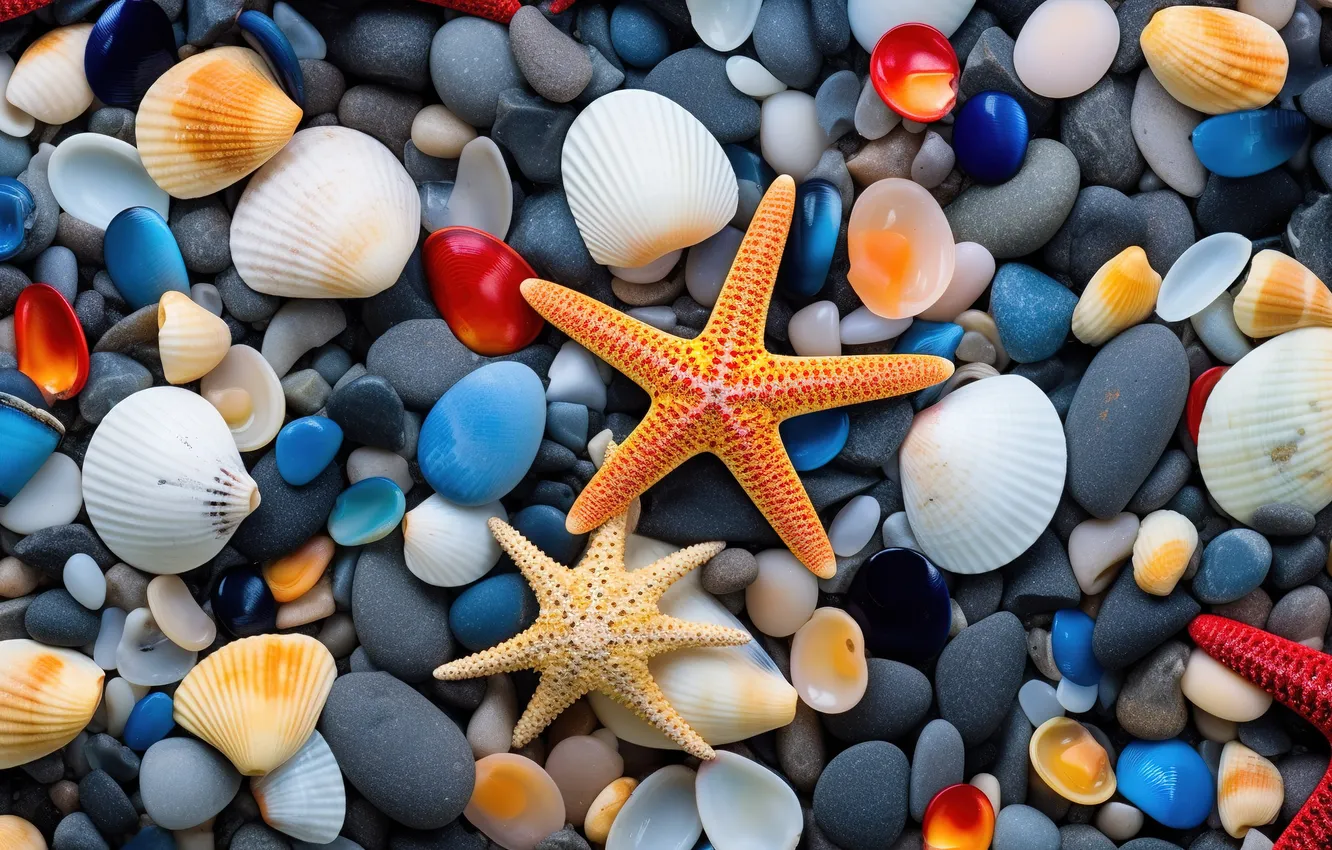 Photo wallpaper beach, pebbles, stones, background, colorful, shell, beach, texture