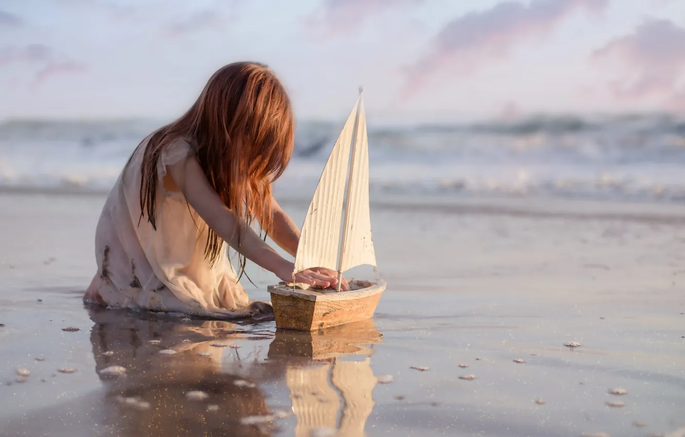 Photo wallpaper summer, girl, boat