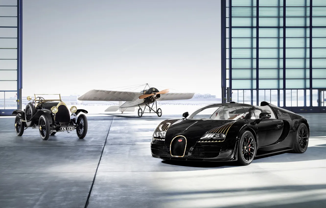 Photo wallpaper Hangar, Bugatti Veyron, Rarity, Black Bess, Glider