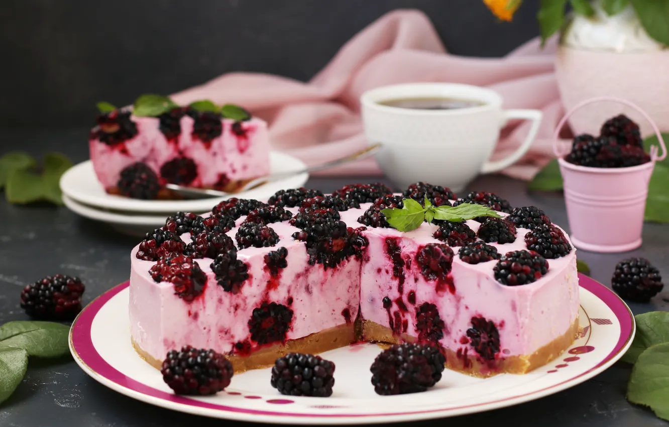 Photo wallpaper berries, cake, dessert, BlackBerry, cheesecake, Angelika Mostova