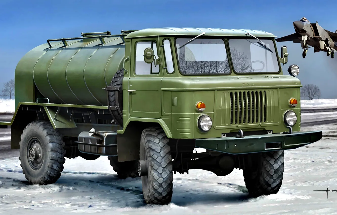 Photo wallpaper Winter, fighter, four-wheel drive, tanker, USSR/Russia, GAZ-66