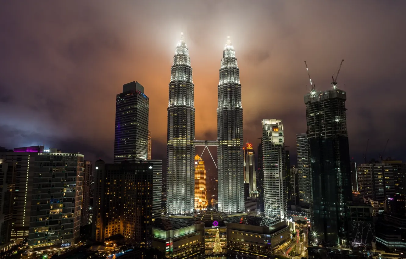 Photo wallpaper night, the city, tower, Malaysia, Kuala Lumpur