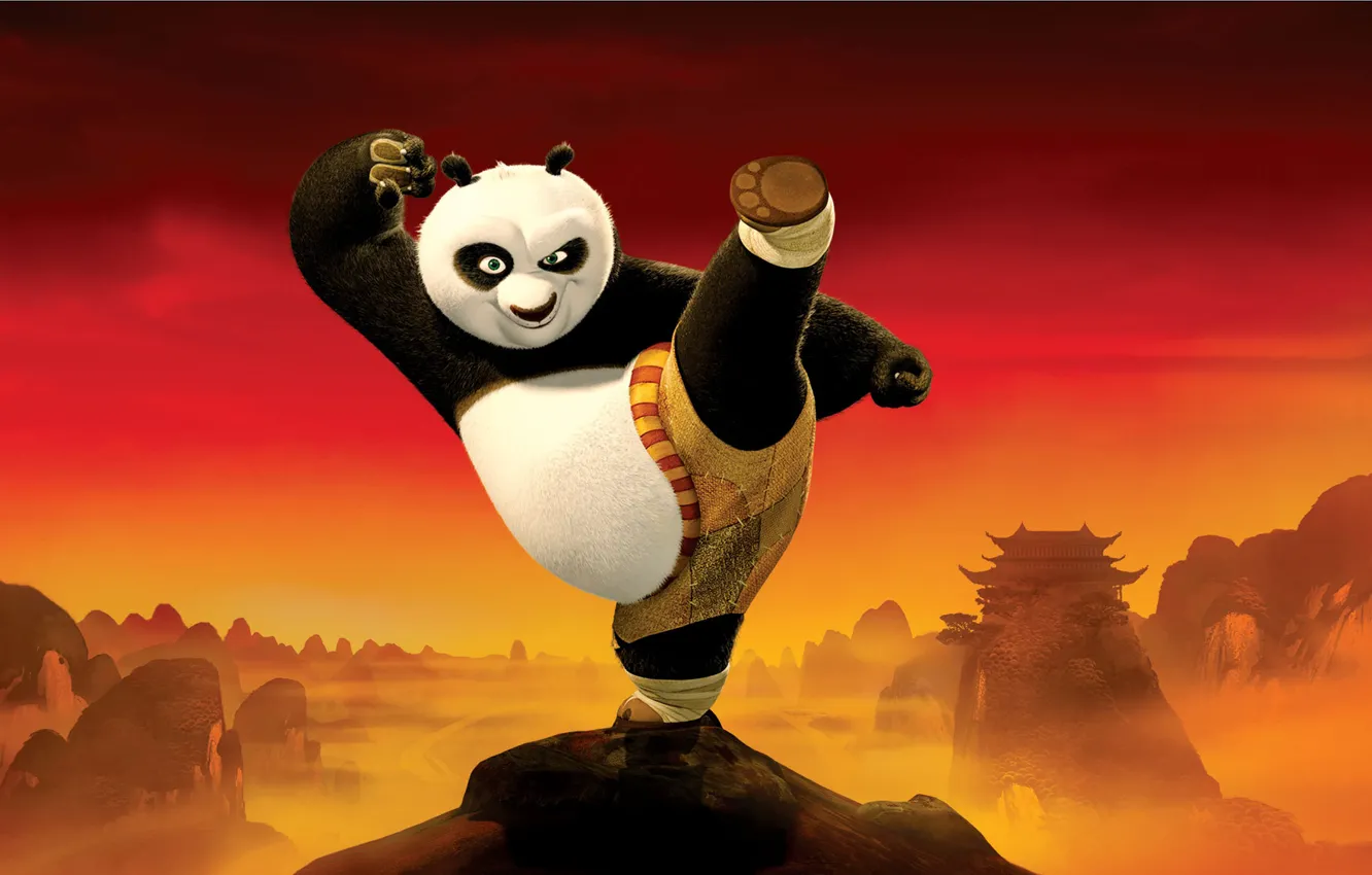 Photo wallpaper look, red, cartoon, blow, stand, Kung fu Panda 2, kung-fu