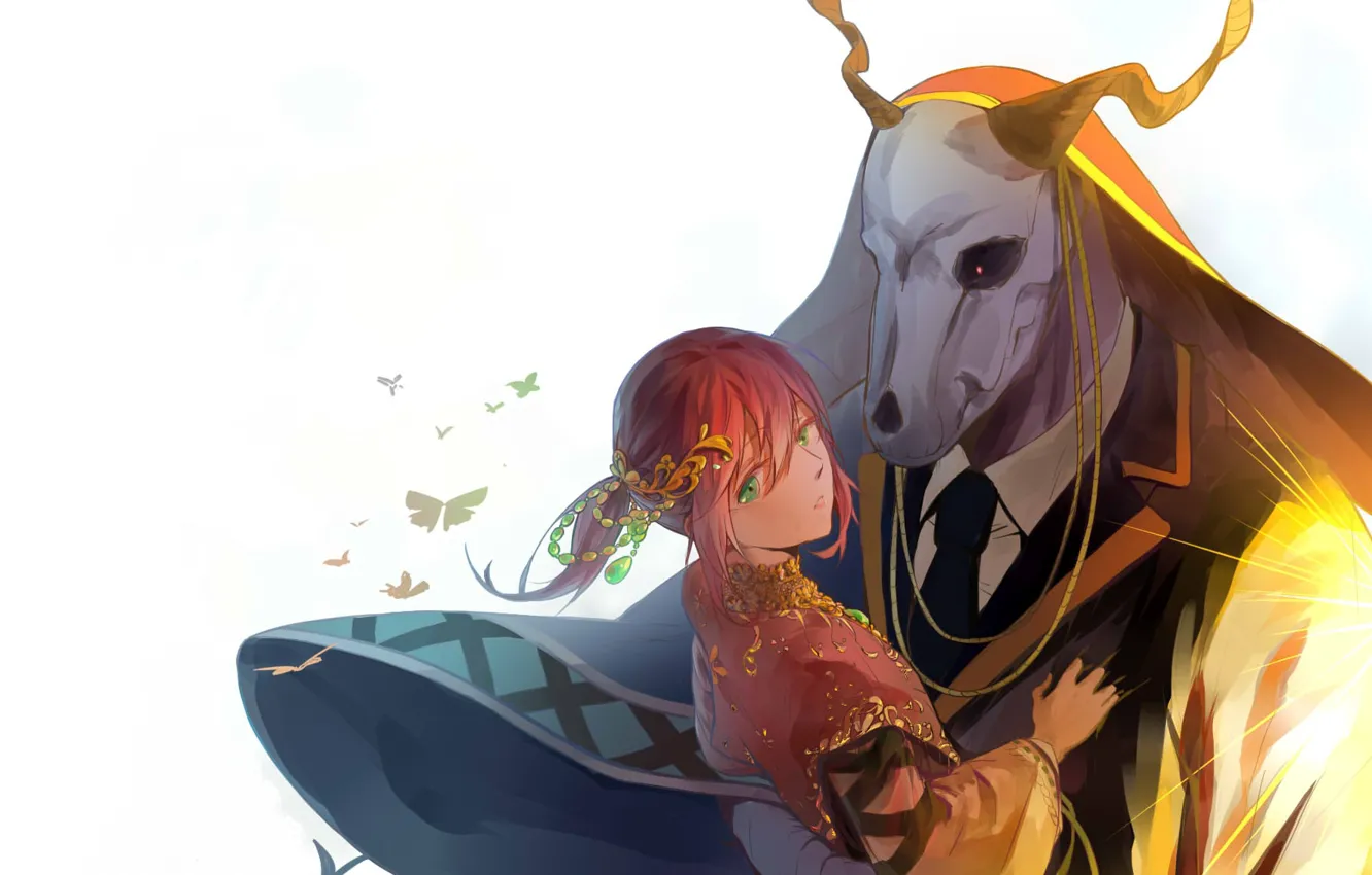 Photo wallpaper girl, background, anime, art, two, fascinator, Mahou Tsukai no Yome