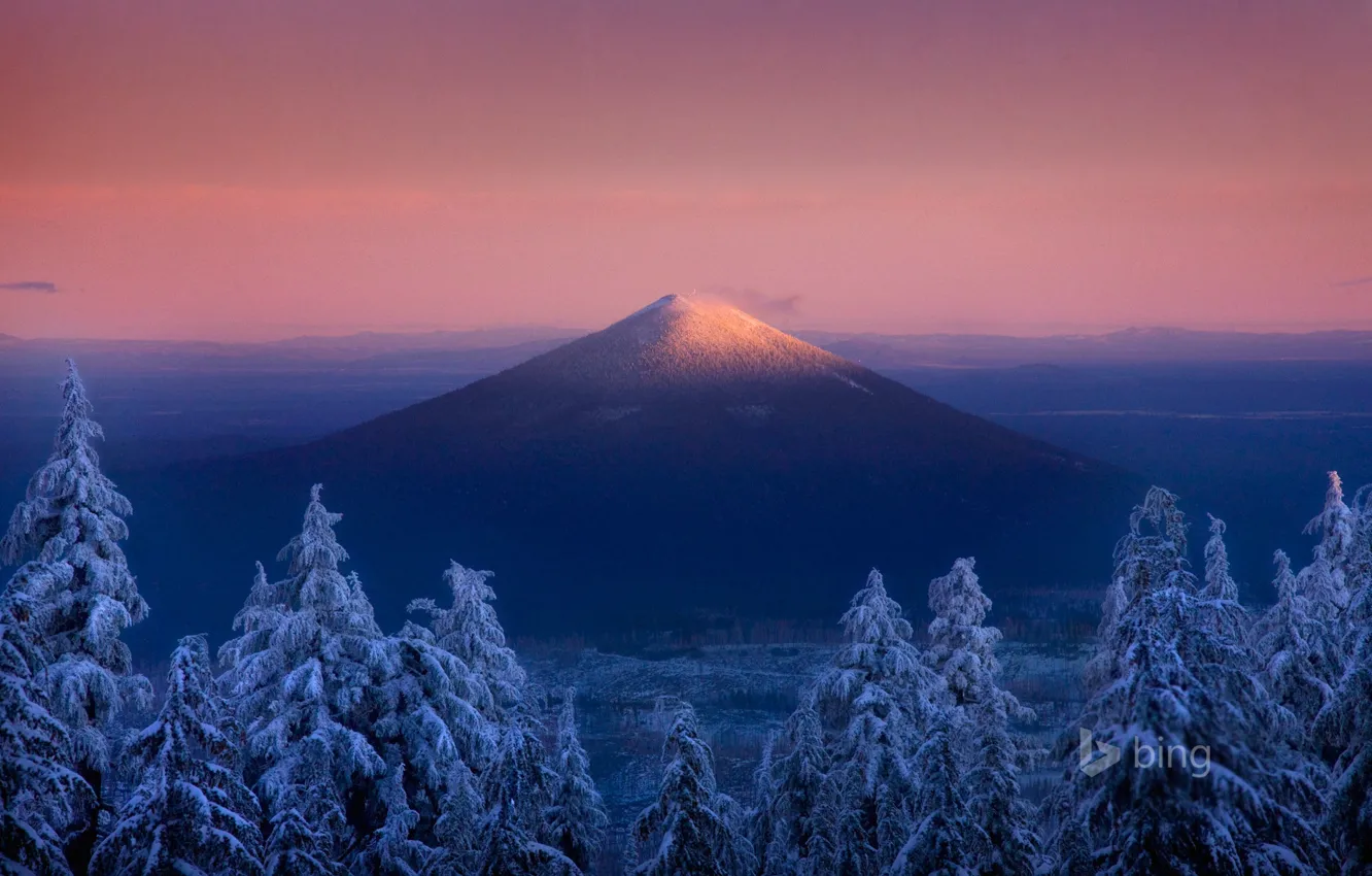 Photo wallpaper winter, forest, the sky, snow, mountain, Oregon, USA