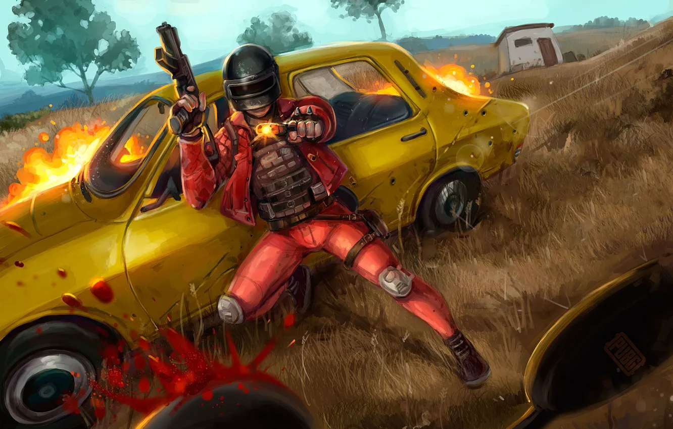 Photo wallpaper gun, shot, machine, male, game, shoot, 2019, pubg