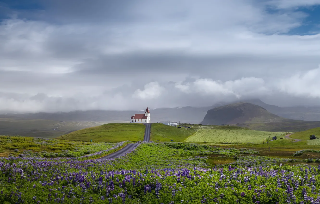Photo wallpaper road, temple, Iceland, Snaefellsnesog Hnappadalssysla, Rif