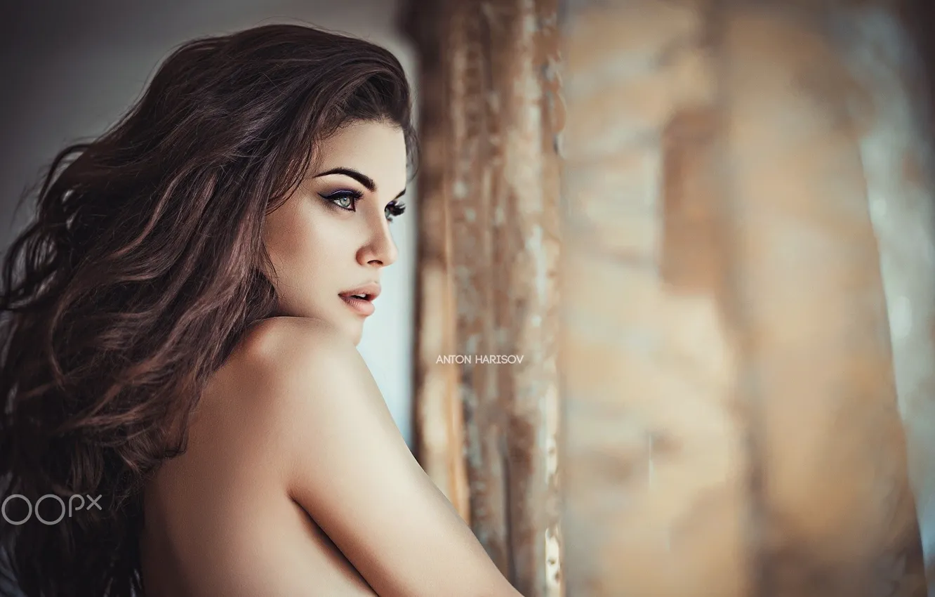 Photo wallpaper girl, long hair, photo, photographer, blue eyes, model, lips, face