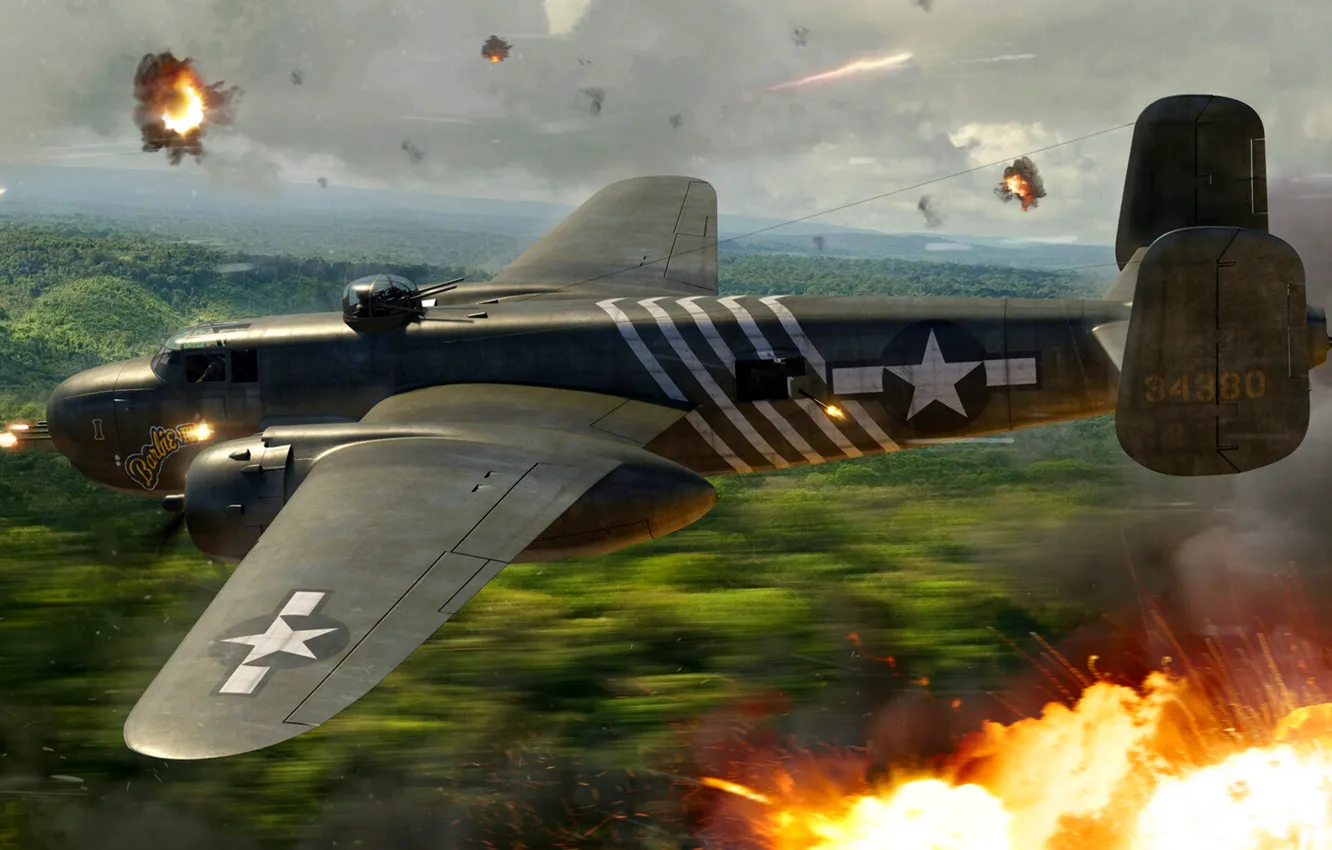 Photo wallpaper bomber, USAF, B-25 Mitchell, combat aircraft, B-25H