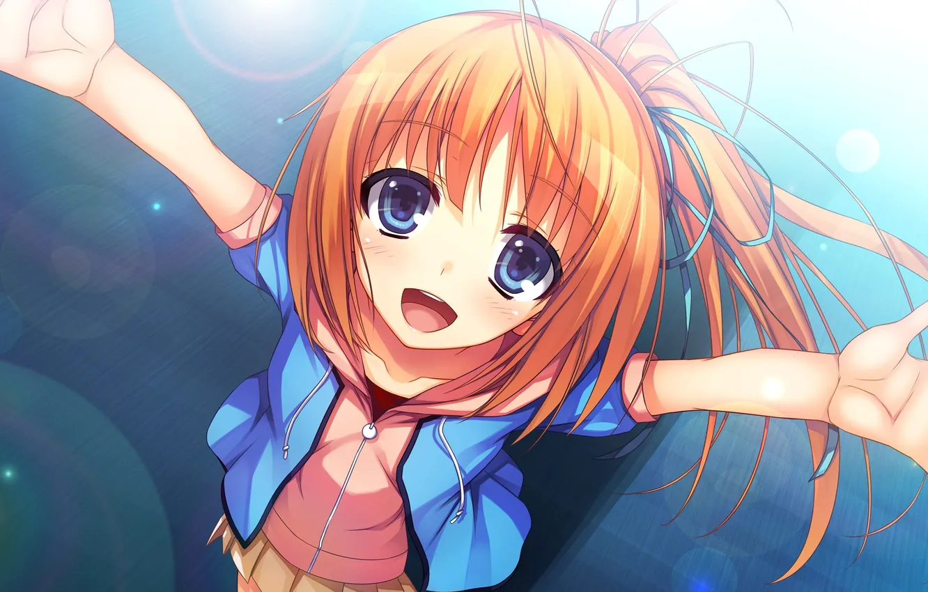 Photo wallpaper look, girl, rays, joy, gesture, art, reminiscence re, good