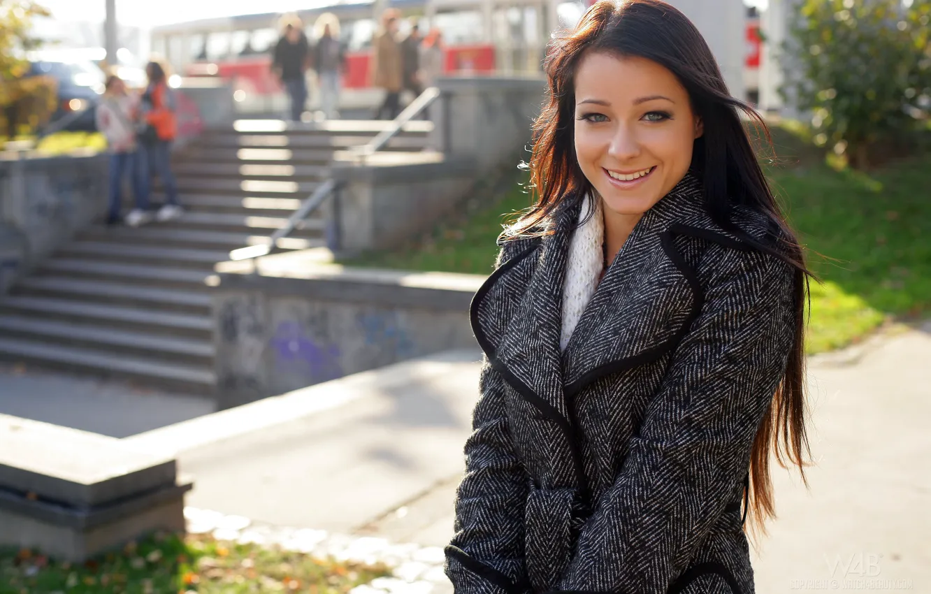 Photo wallpaper smile, brunette, Melisa, coat