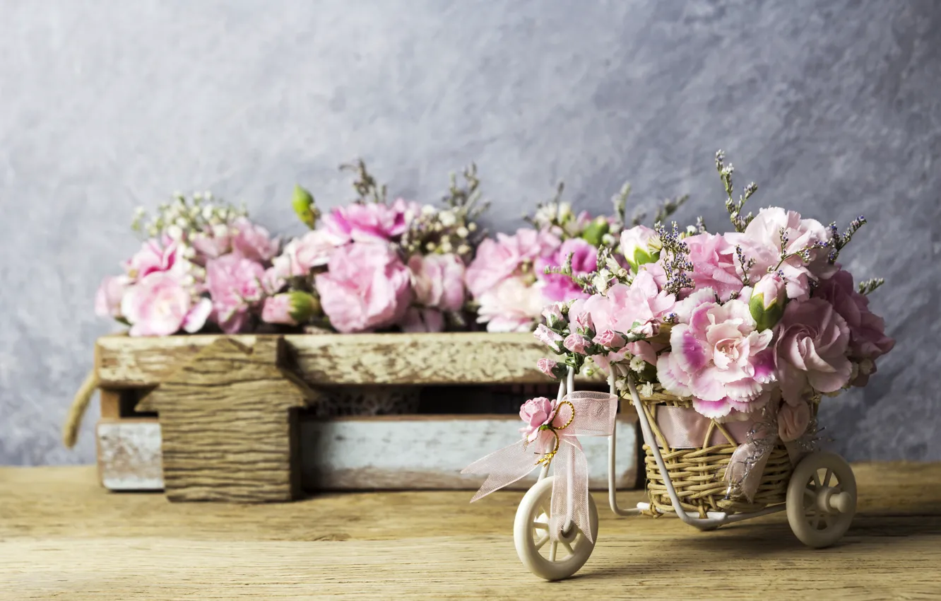 Photo wallpaper flowers, petals, pink, vintage, wood, pink, flowers, beautiful