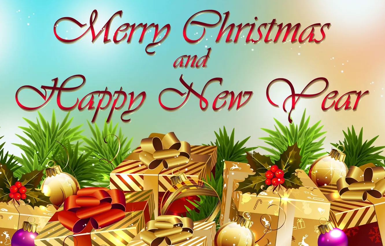 Photo wallpaper Congratulations, Christmas, Bombki