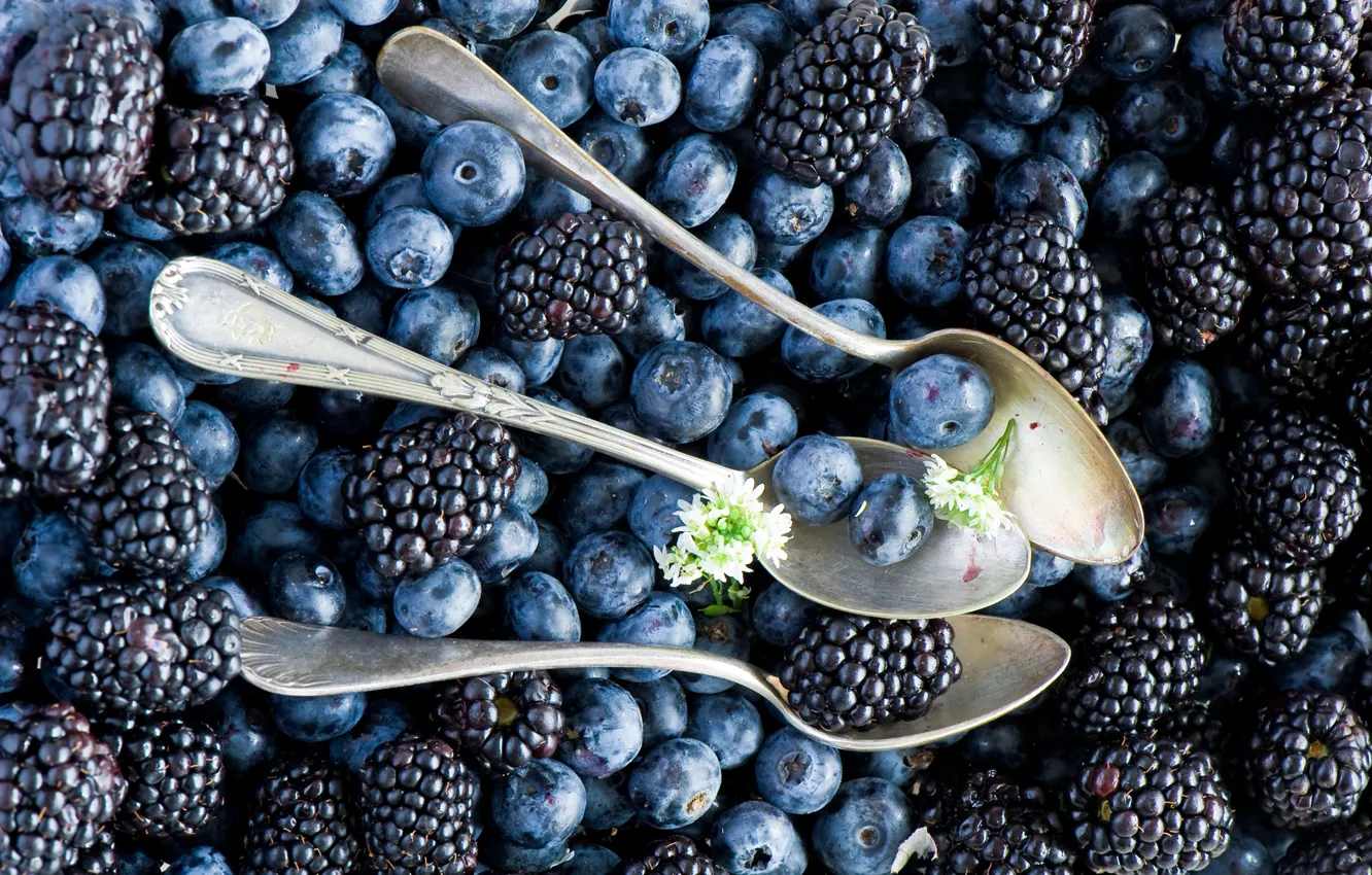 Photo wallpaper berries, blueberries, BlackBerry, blueberries, spoon, Anna Verdina