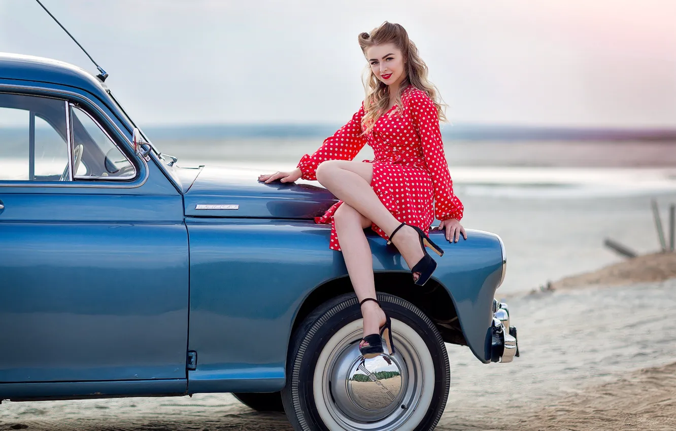 Photo wallpaper machine, girl, pose, dress, Anna Shuvalova, Karina Karina