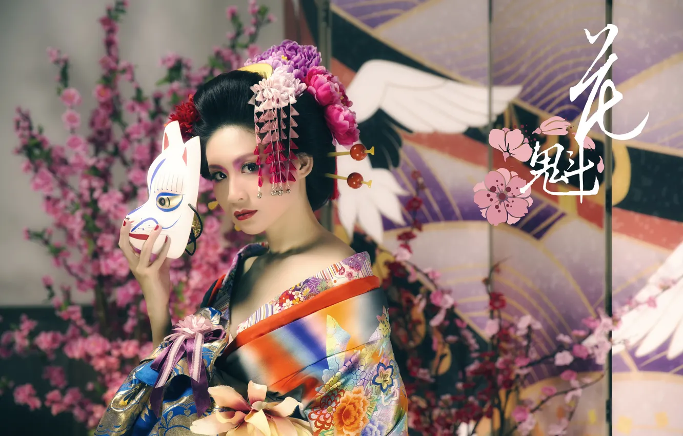 Photo wallpaper girl, mask, Asian