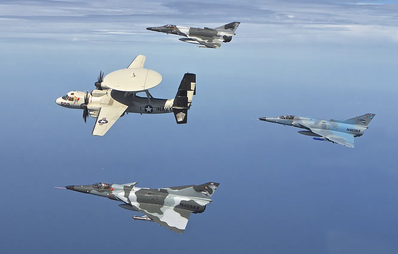 Photo wallpaper flight, fighters, the plane, bombers, deck, Hawkeye, far, detection