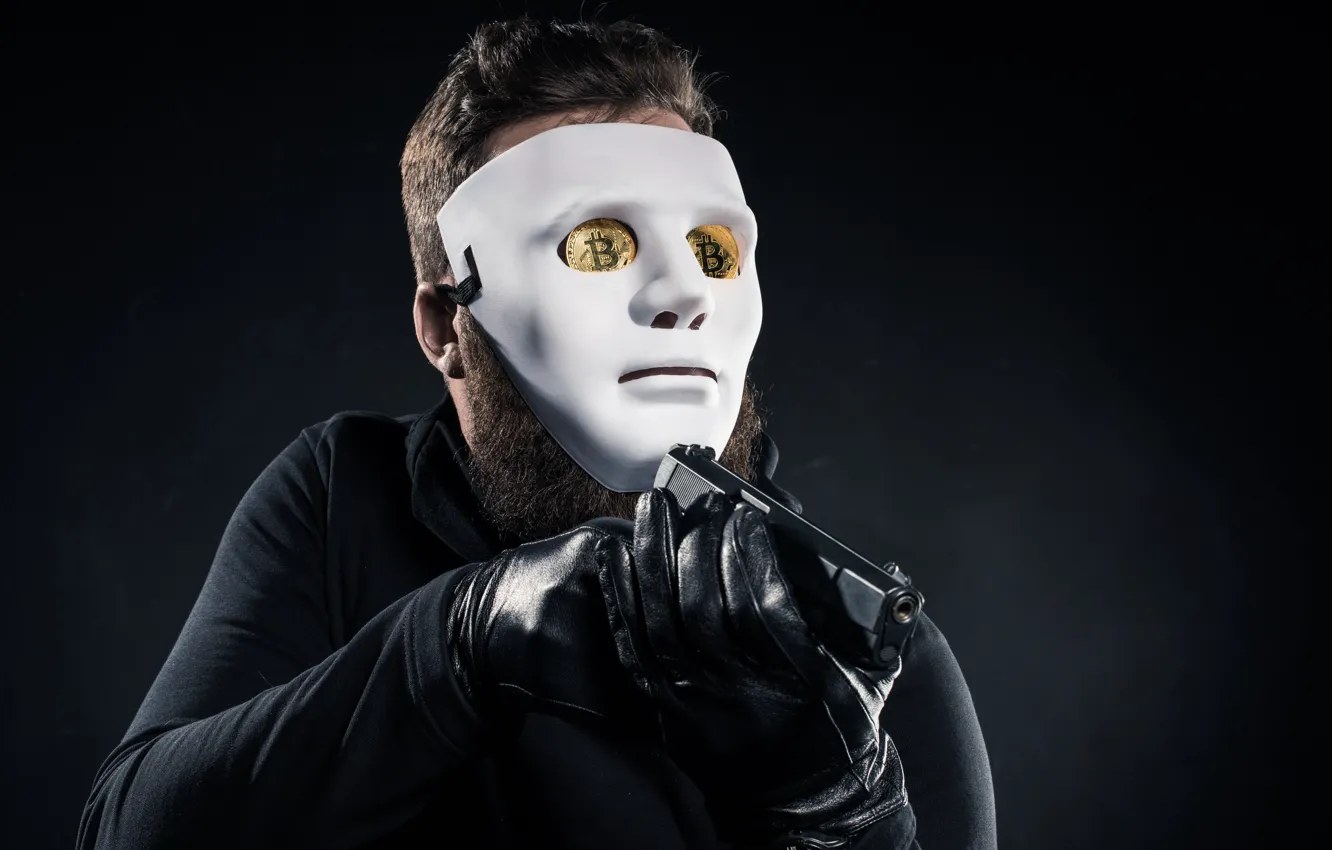 Photo wallpaper gun, white, mask