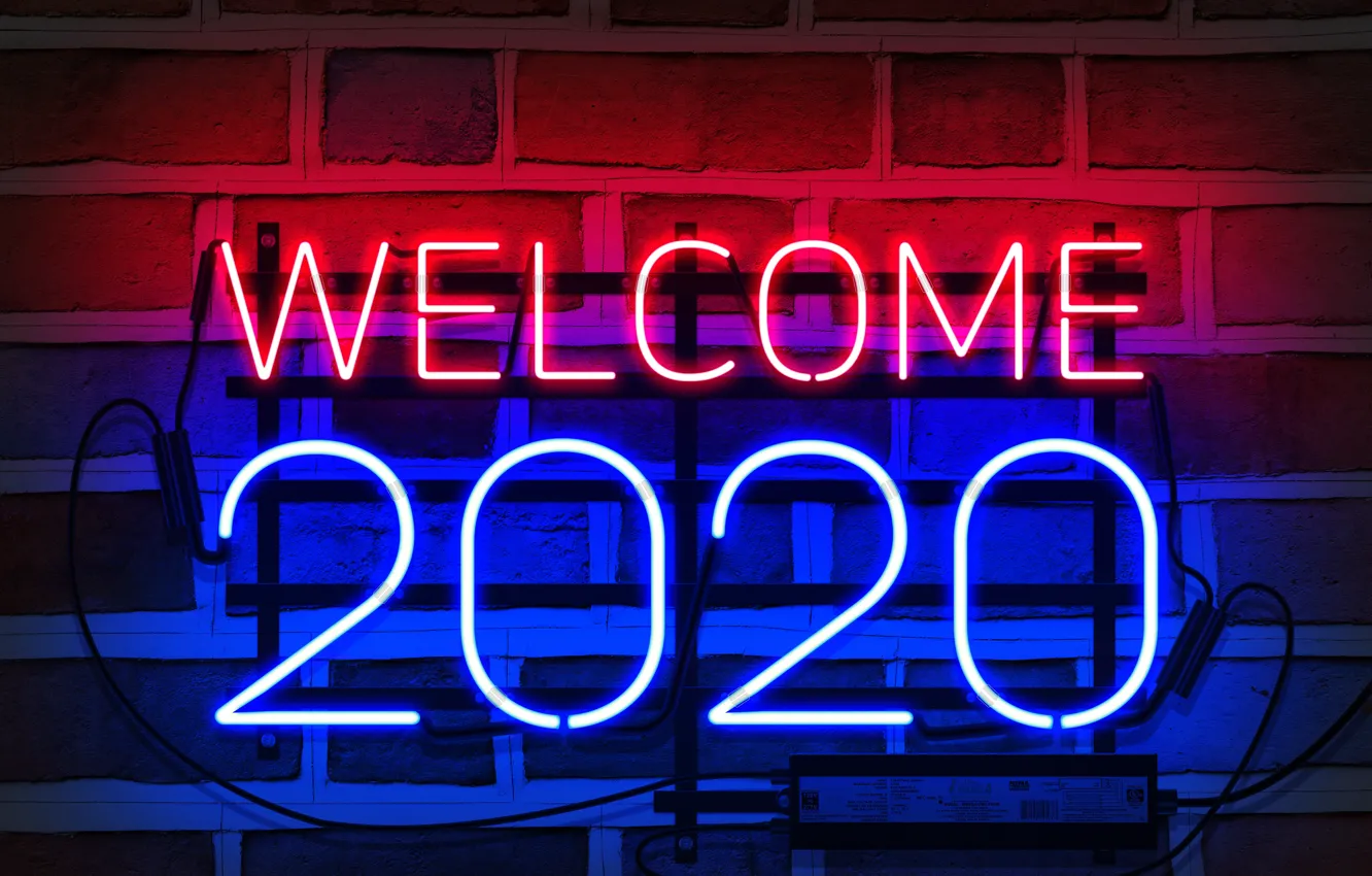 Photo wallpaper neon, happy new year, neon sign, my works, 2020 new year
