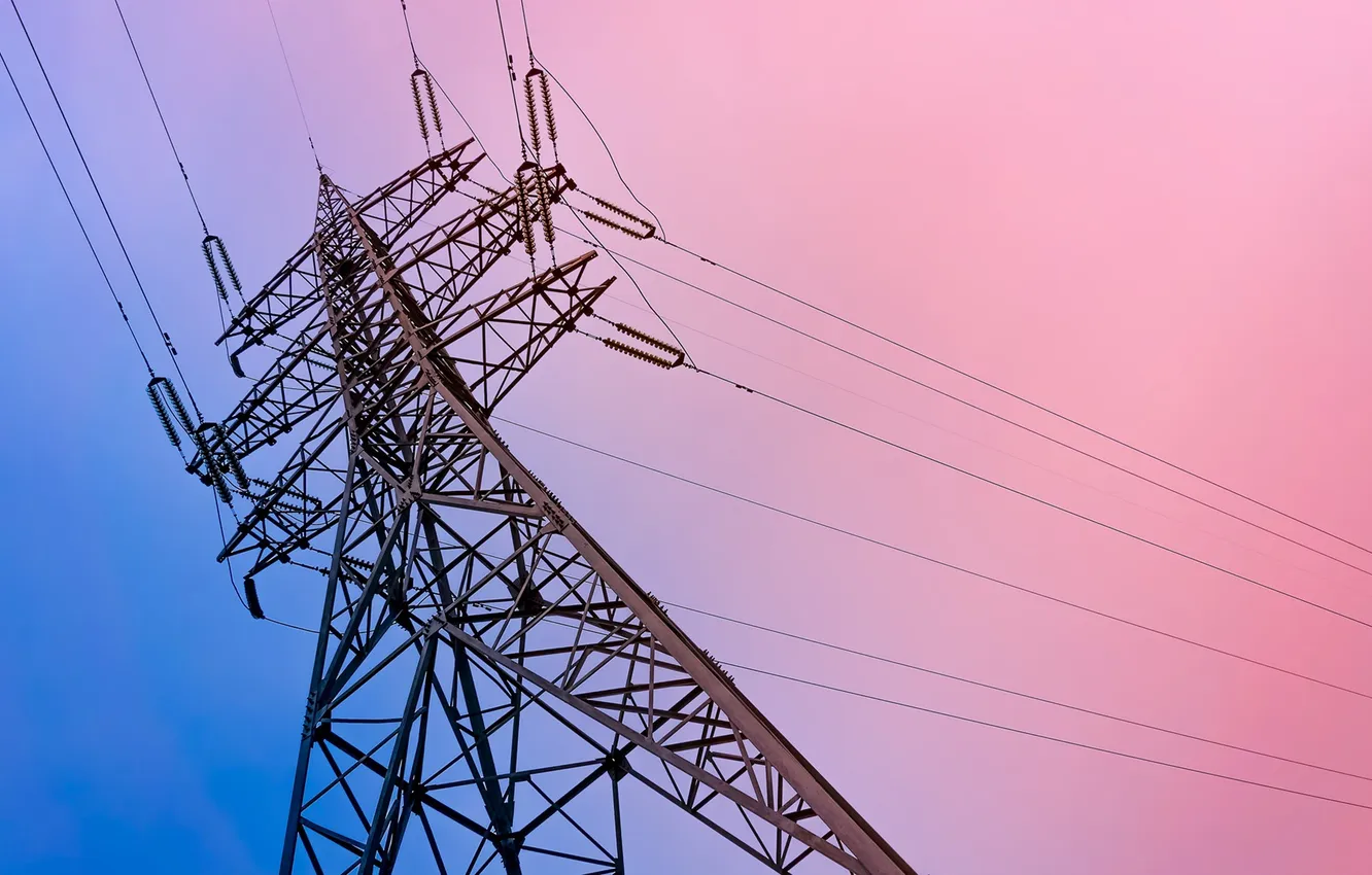 Photo wallpaper the sky, clouds, landscape, sunset, nature, wire, sky, landscape