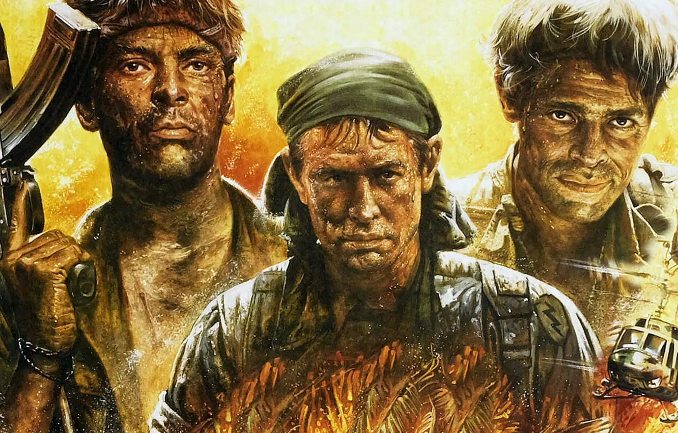 Photo wallpaper classic, military, 1986, Willem Dafoe, Charlie Sheen, "Platoon", Platoon, Tom Berenger