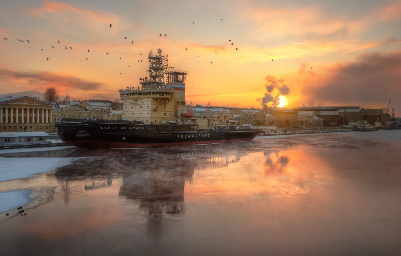 Photo wallpaper river, Saint Petersburg, icebreaker, Neva