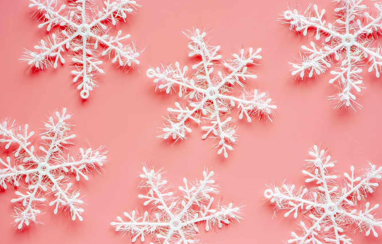 Photo wallpaper winter, snowflakes, background, pink, Christmas, pink, winter, background