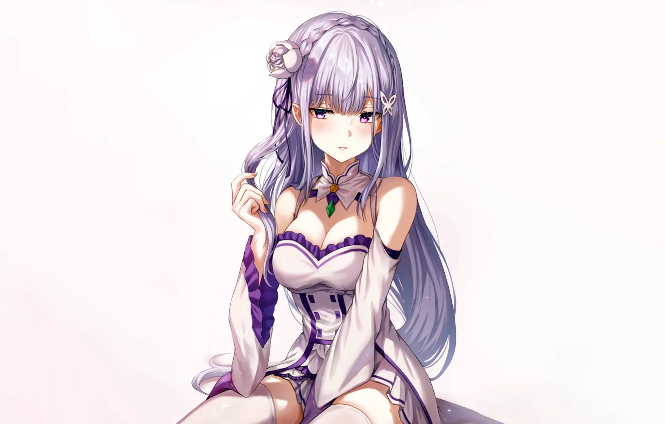 Photo wallpaper girl, sexy, cleavage, thighhighs, long hair, dress, boobs, anime