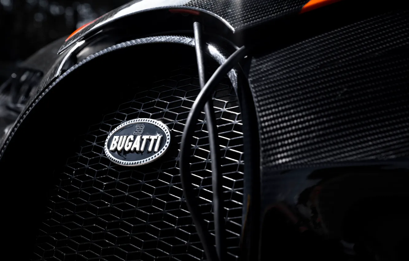 Photo wallpaper Bugatti, emblem, hypercar, Chiron, 2019, grille, Super Sport 300+
