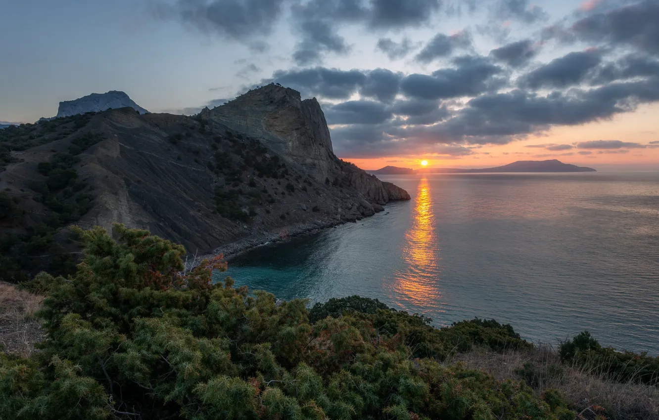 Photo wallpaper sea, landscape, nature, sunrise, rocks, dawn, morning, Crimea