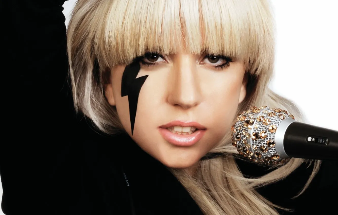 Photo wallpaper rhinestones, blonde, microphone, singer, Lady Gaga, lady Gaga