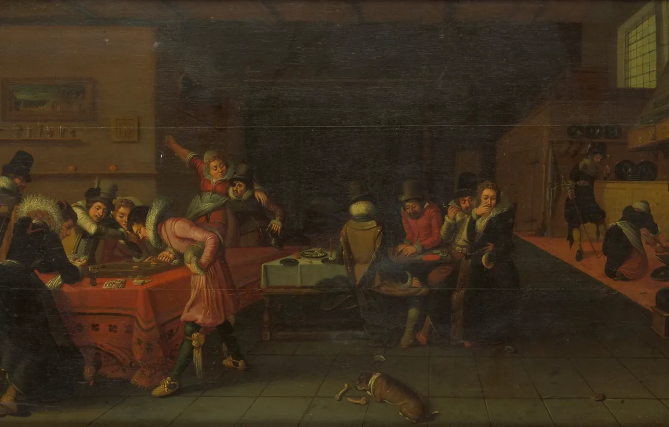Photo wallpaper oil, picture, 1625, Interior with Drinking and Playing People, Unknown artist