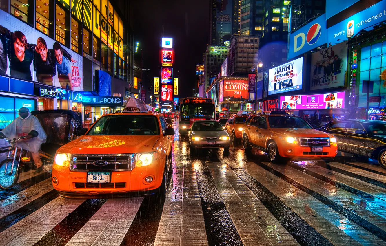 Photo wallpaper night, new York, night, new york, usa, nyc, Times Square, Rain Dance