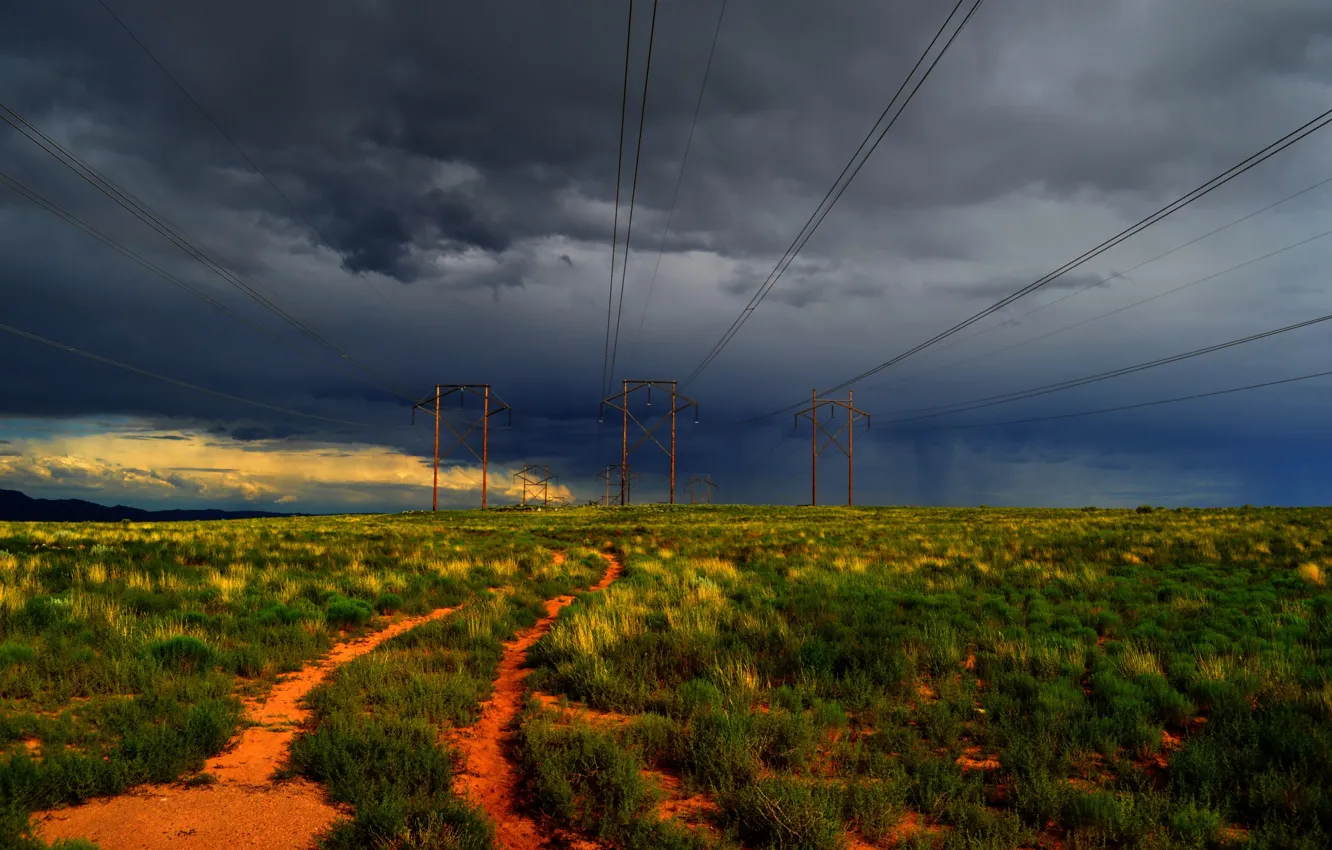 Photo wallpaper field, the sky, sunset, clouds, nature, grass, field, nature