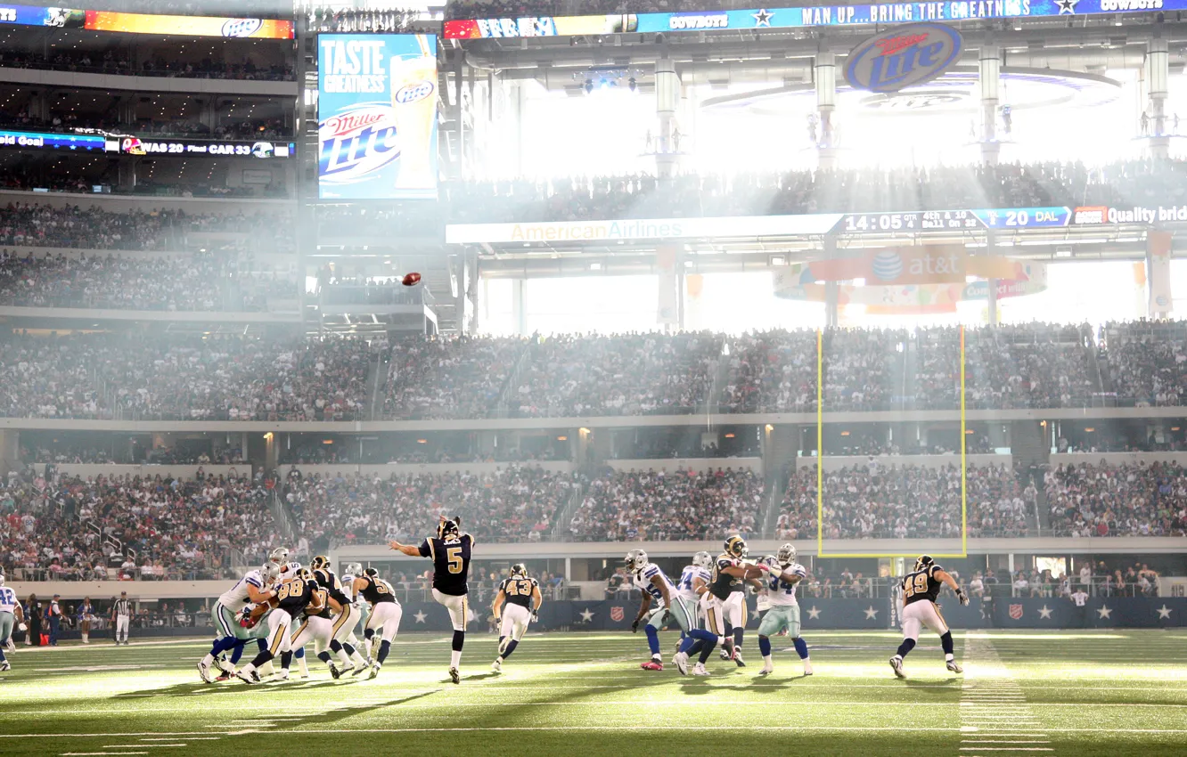 Photo wallpaper Rugby, American football, rays of light, stadium, cool atmosphere
