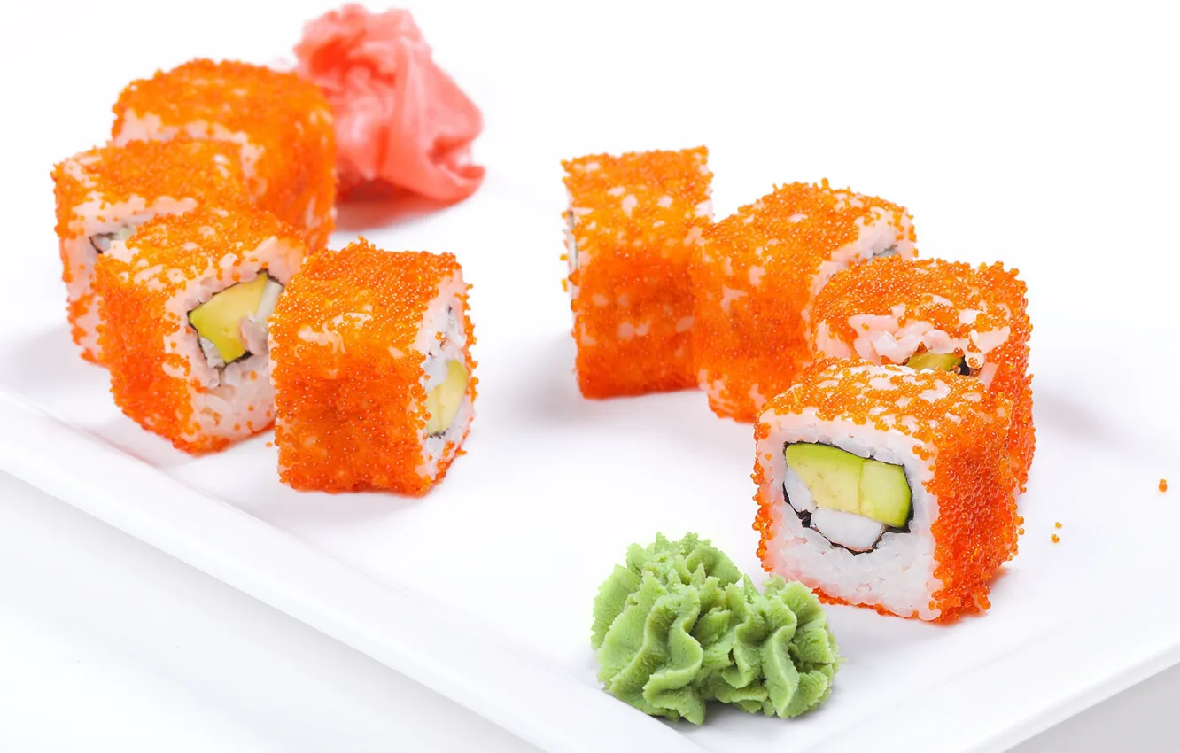 Photo wallpaper figure, caviar, rolls, wasabi