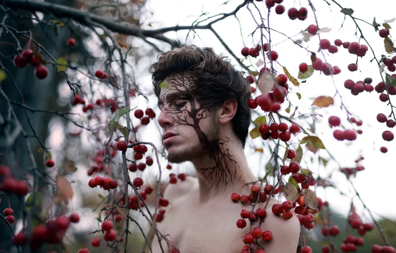 Photo wallpaper tree, face, portrait, self