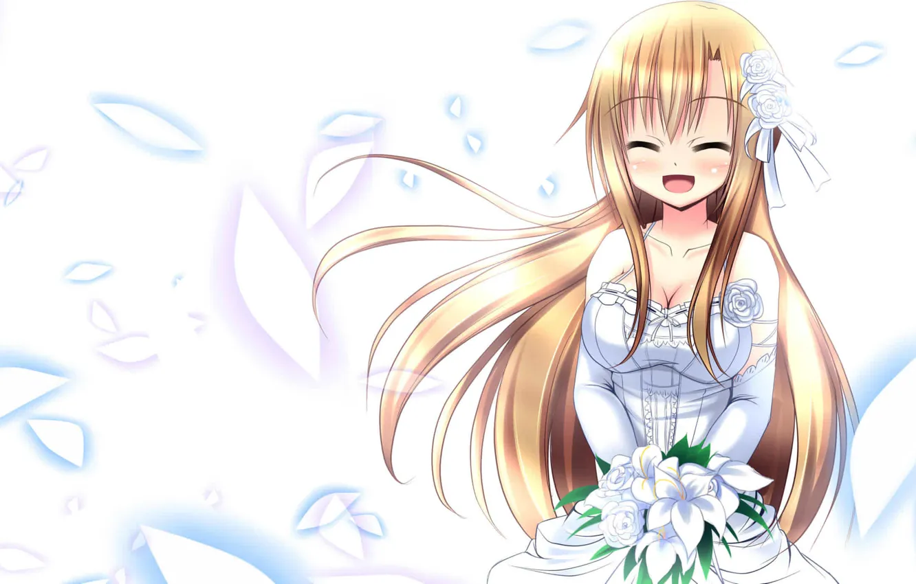 Photo wallpaper bouquet, dress, sword art online, sao, Sword art online, asuna, Asuna