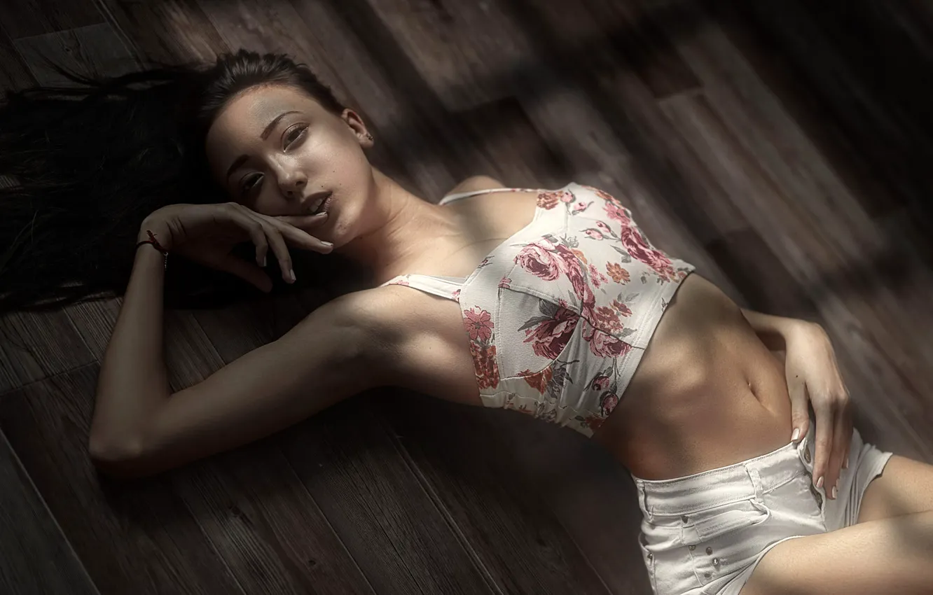 Photo wallpaper look, sexy, pose, model, shorts, portrait, makeup, figure