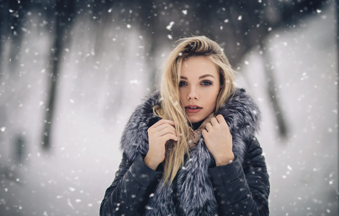 Photo wallpaper girl, Winter, blonde, Alexander Tsarev
