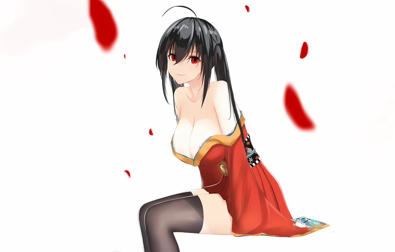 Photo wallpaper girl, sexy, cleavage, thighhighs, long hair, boobs, anime, beautiful