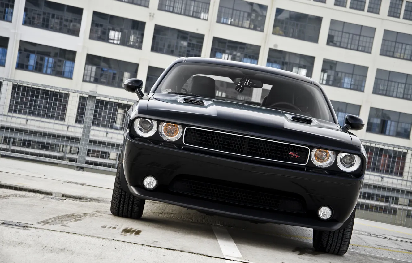 Photo wallpaper cubes, black, building, Dodge, Challenger, muscle car, black, Dodge