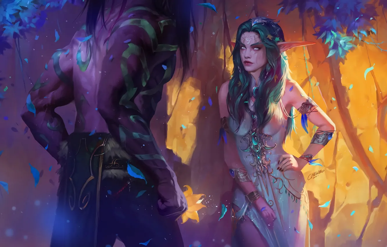 Photo wallpaper Elf, WOW, Fantasy, Elf, Art, Night Elf, WarCraft, Night elf
