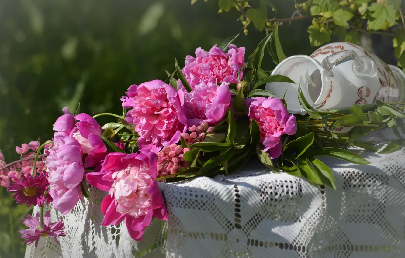 Photo wallpaper summer, flowers, bouquet, peonies, popular, NIF