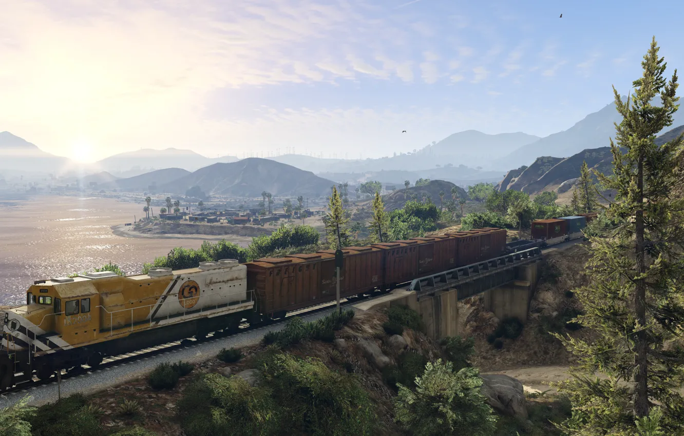 Photo wallpaper landscape, train, Grand Theft Auto V