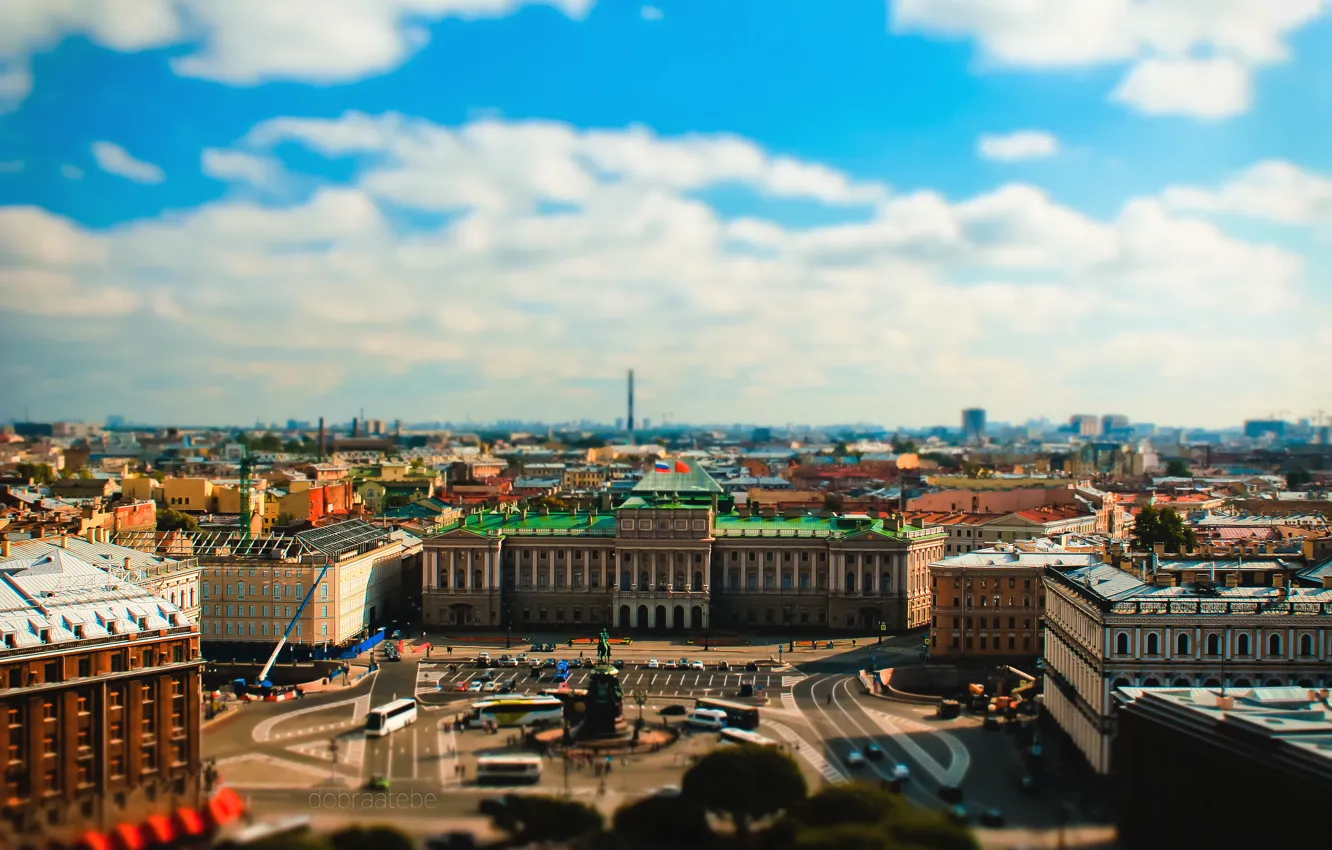 Photo wallpaper building, Peter, Saint Petersburg, Cathedral, bus, tilt-shift, miniature, tilt-shift