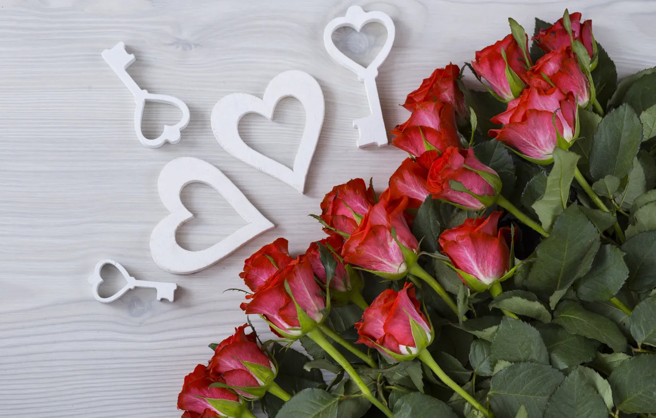 Photo wallpaper love, flowers, holiday, bouquet, hearts