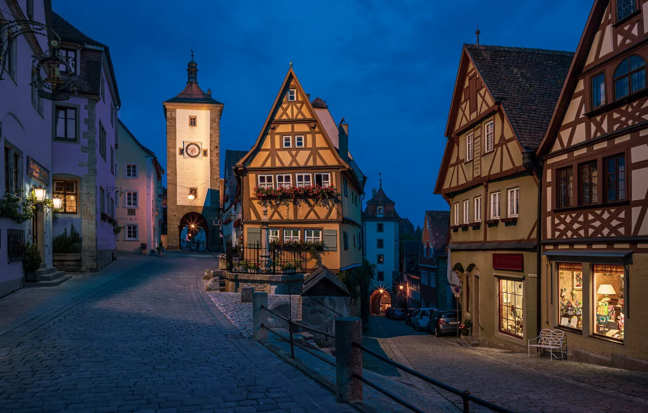 Photo wallpaper Germany, Bayern, Church, street, Rothenburg